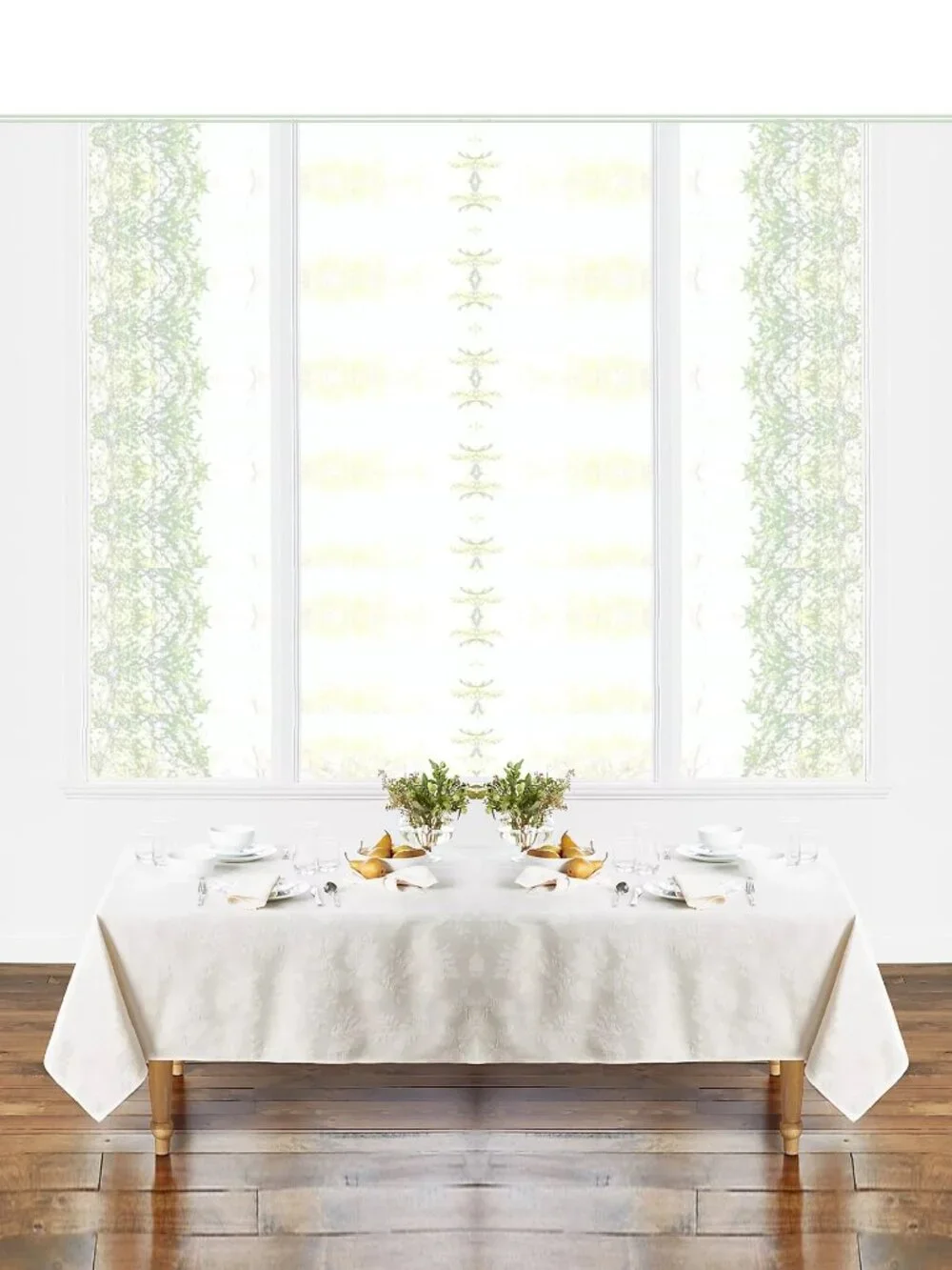 new Autumn Medley IVORY Damask Fabric 60x144 inch Tablecloth (Seats 12 to 14)